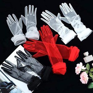 Women's Tulle Long Wedding Bridal Gloves 27" Red A005